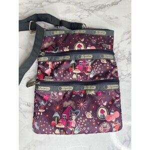 LeSportsac Purple Multicolor Print Crossbody Bag Zip Closure Adjustable Strap